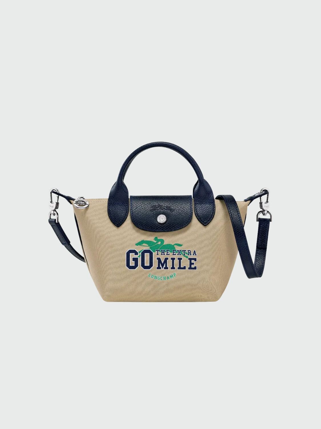 Longchamp- Cartera bandolera de gabardina de algodón XS, Le pl¡age Negro Opaco