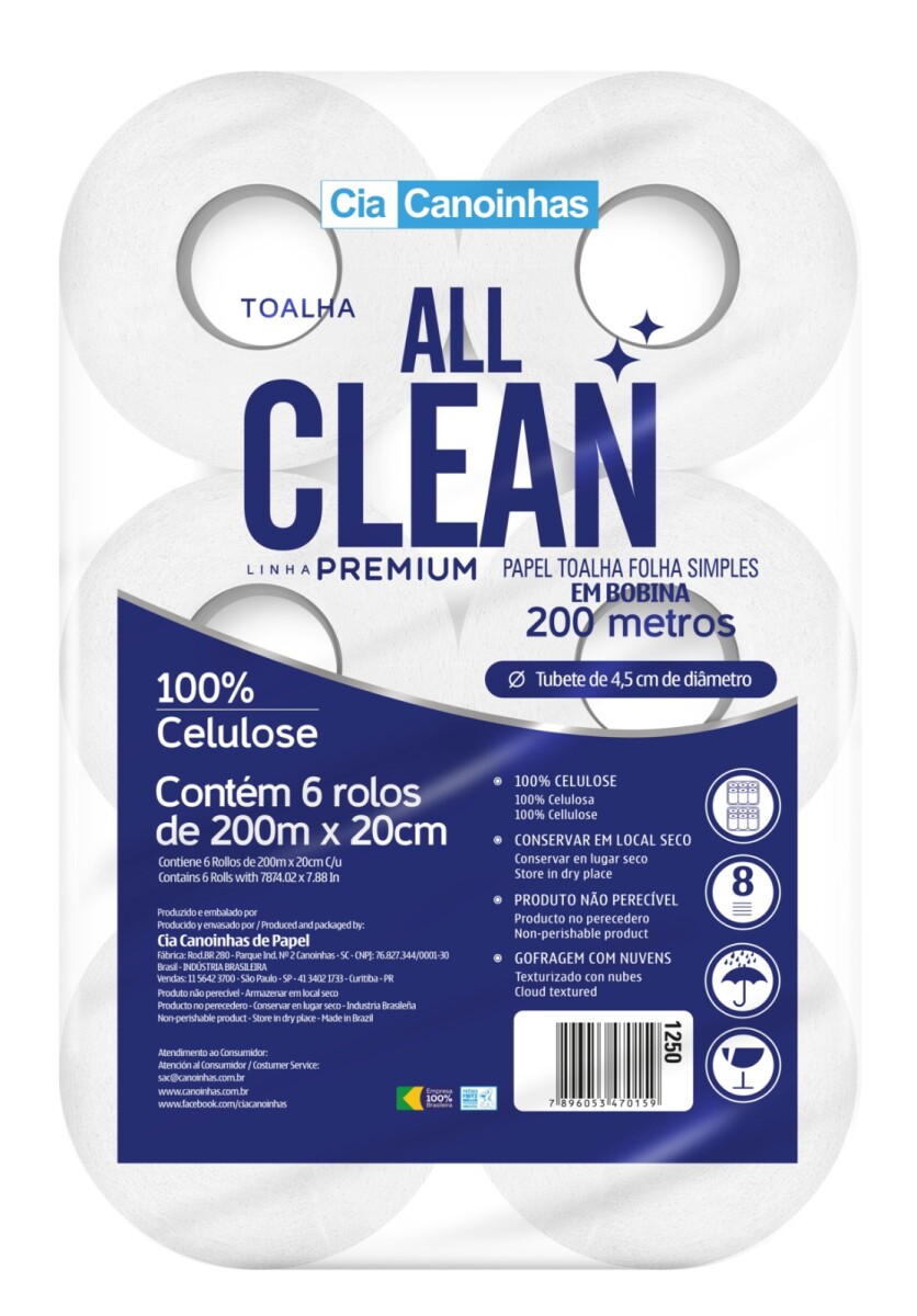 Toalla mano bobina All Clean 6r x 200mts 25Grs 