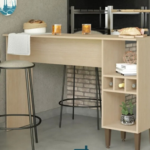 Barra desayunadora con estantes y espacio para botellas 136x45x93cm Barra desayunadora con estantes y espacio para botellas 136x45x93cm