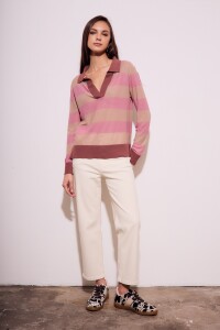 Sweater Polo Rayado Rosa
