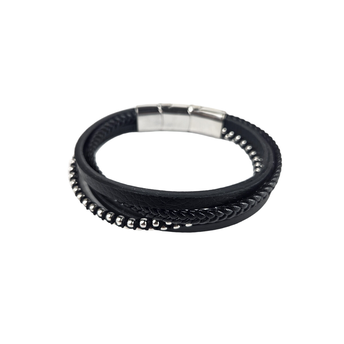 Pulsera cuerina triple texturas negra 