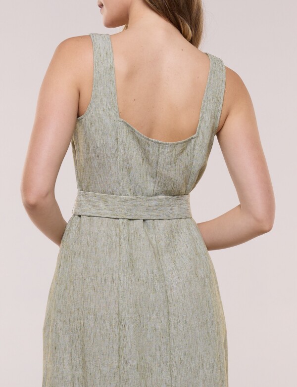 Vestido Midi Camisero Con Cinto VERDE