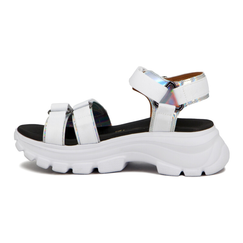 Vizzano Sandalia Casual Dama C/dos Tiras Y Pulsera C/velcro Plata-blanco