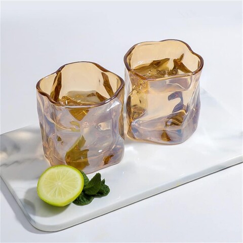 Vaso de vidrio irregular 350 ml naranja