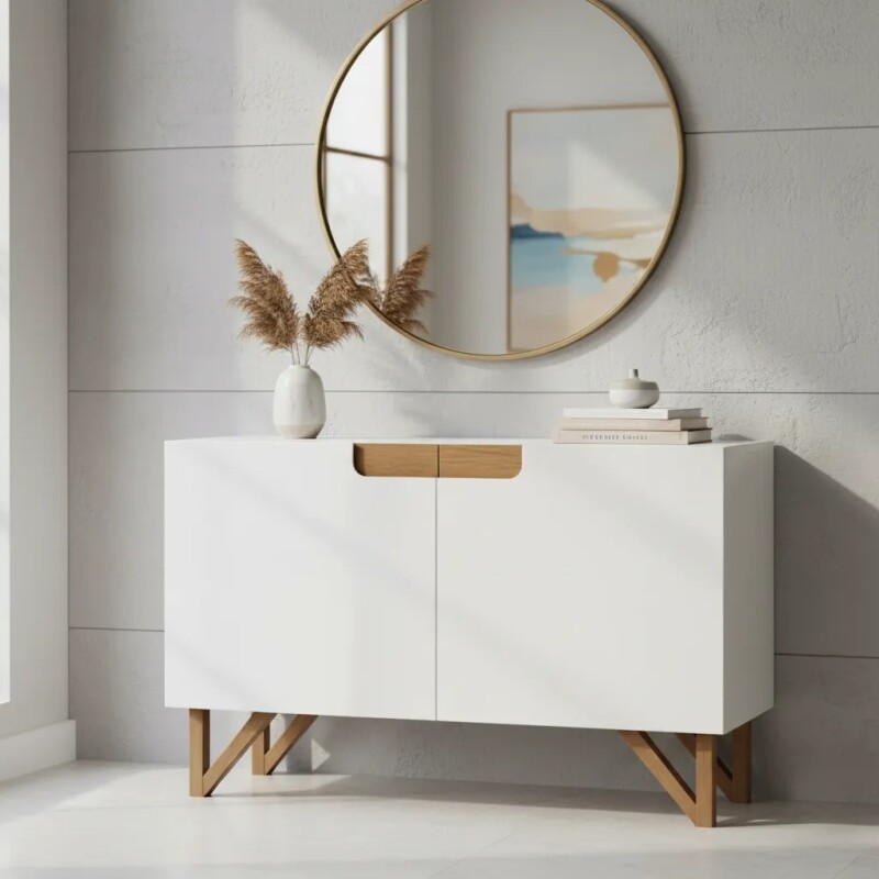 MUEBLE VAJILLERO 2 PUERTAS - LACA OFF WHITE - DETALLES MADERA CLARA MUEBLE VAJILLERO 2 PUERTAS - LACA OFF WHITE - DETALLES MADERA CLARA