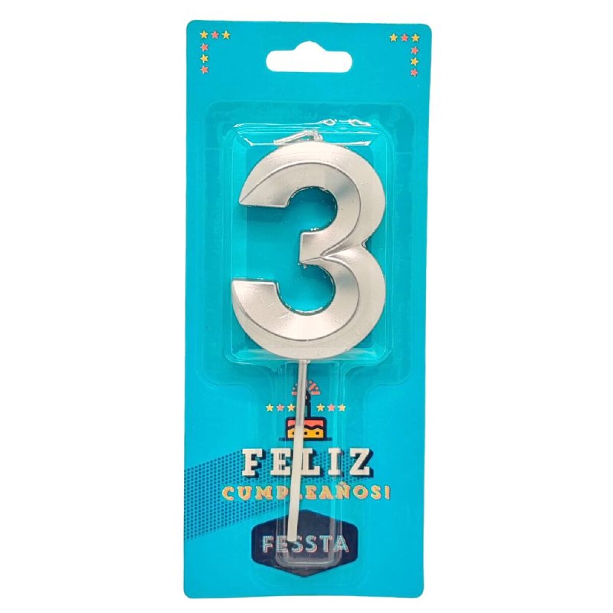 Vela Número 3D Grande Plateada - TRES 