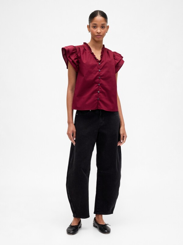 V-FLUTTER SLV EYELET YOKE TOP RED DELICIOUS