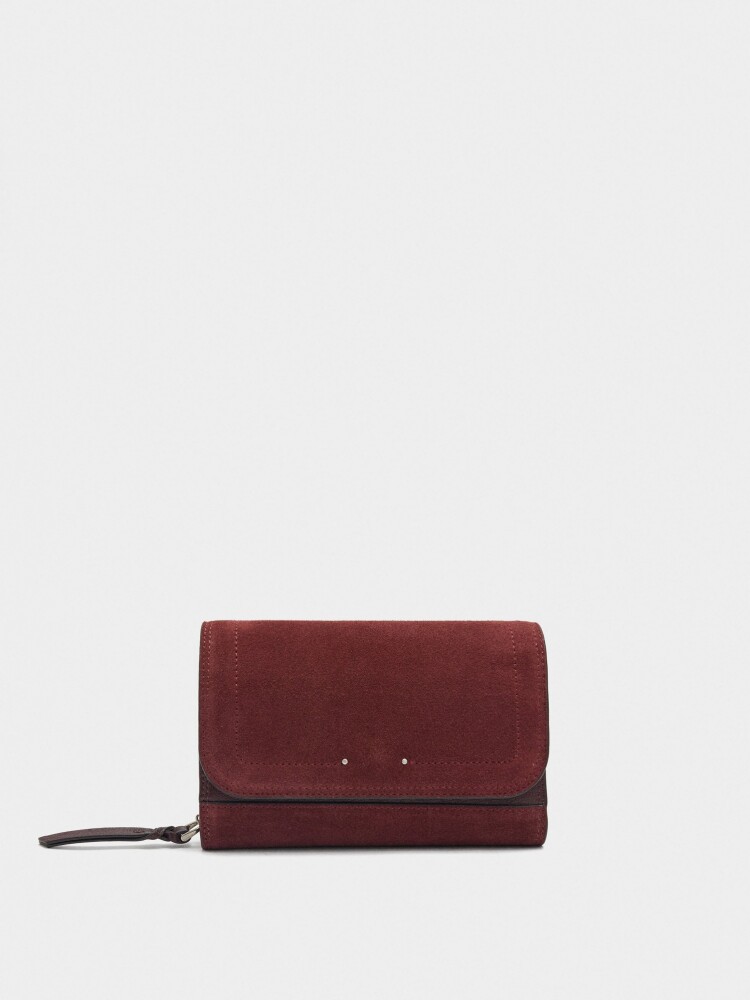 Cartera Detalles De Piel Con Solapa burdeos