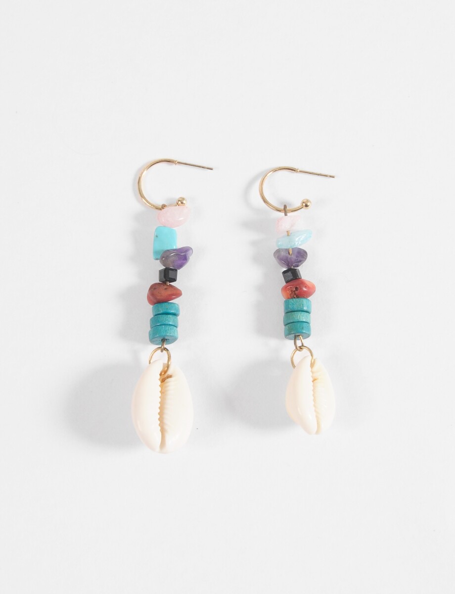 Caravanas piedras y concha dije - multicolor 