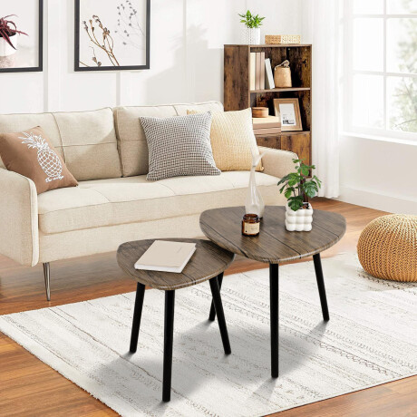 Set x2 Mesas Auxiliares Triangulares Anidables Madera Retro Marrón Oscuro