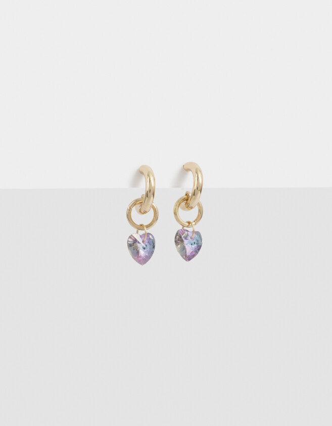 Aros Argollas Strass Corazón Aros Argolla Strass Corazón - Dorado