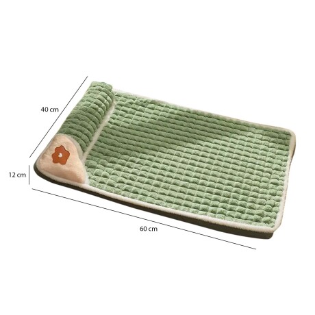 Cama Colchoneta con Almohada Pequeña de Felpa p/ Perro Gato Verde