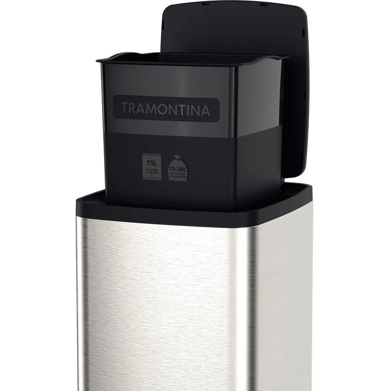 BASURERO DE ACERO INOXIDABLE 15lts - TAPA CON CIERRE SUAVE - TRAMONTINA - 94544/415 BASURERO DE ACERO INOXIDABLE 15lts - TAPA CON CIERRE SUAVE - TRAMONTINA - 94544/415