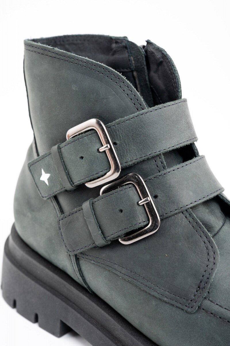 Bota Cuero Hebillas Negro