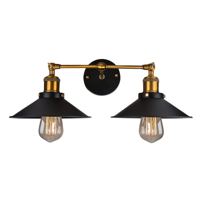 Aplique De Pared Spot Doble Vintage Industrial Negro Led Negro