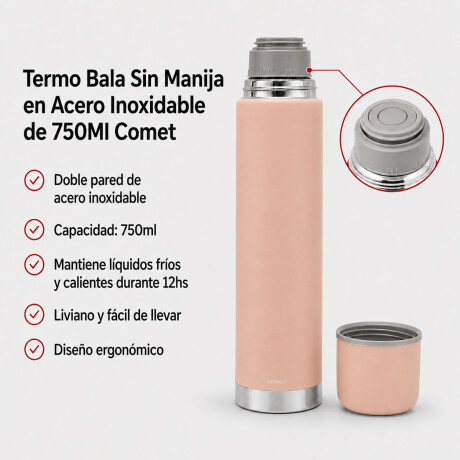 Termo Bala Acero Inoxidable 750Ml Mantiene Frío Calor Comet Rosa