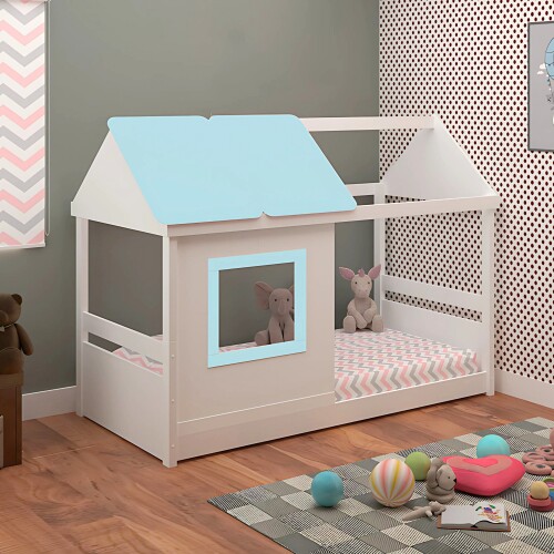Cama Casita 1 Plaza - Tota B137 Blanco/Azul