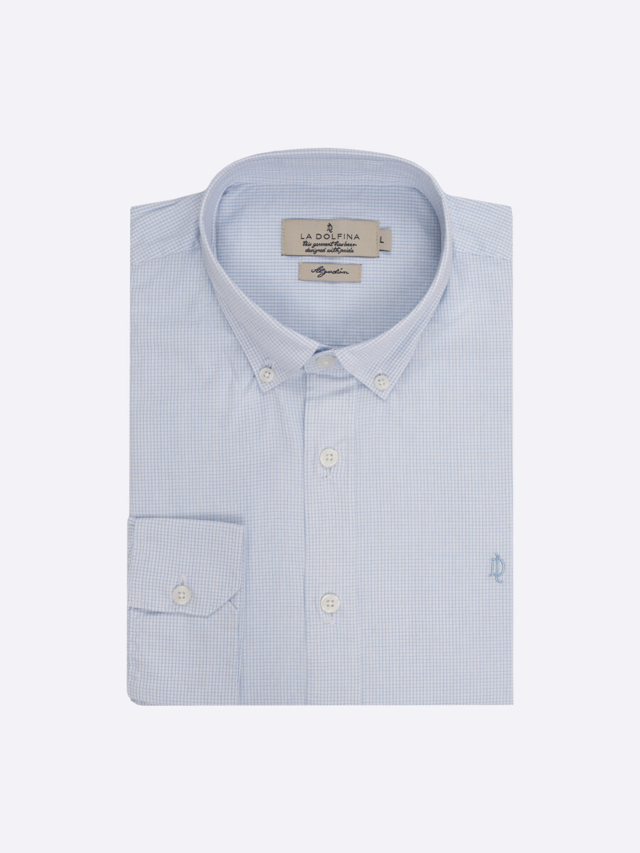 Camisa micro cuadros - celeste 