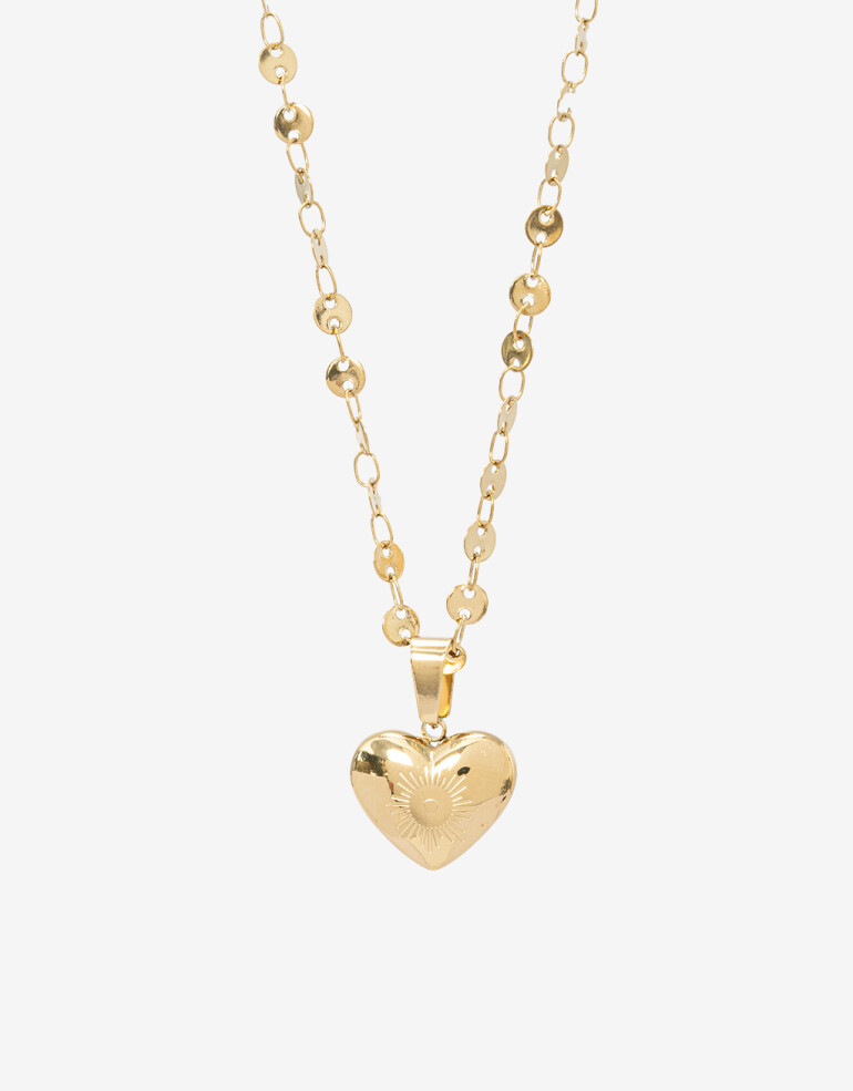Cadena Corta con Dije Metal Cadena De Acero Dije Corazón - Dorado