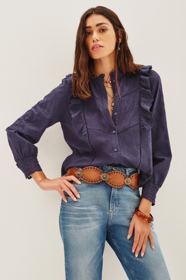 Camisa Sophie Frills Azul Oscuro