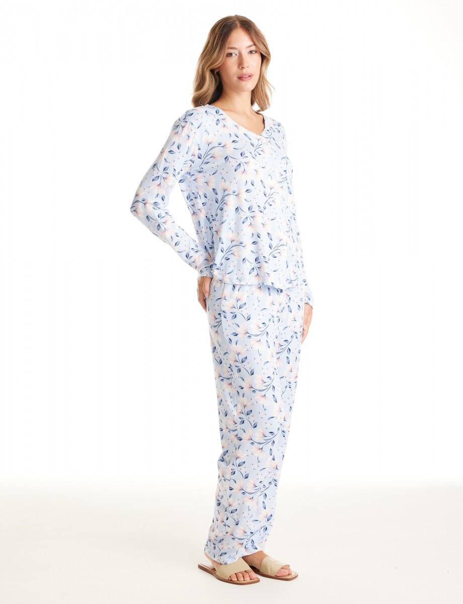 Pijama Con Pantalon - Celeste/multi 