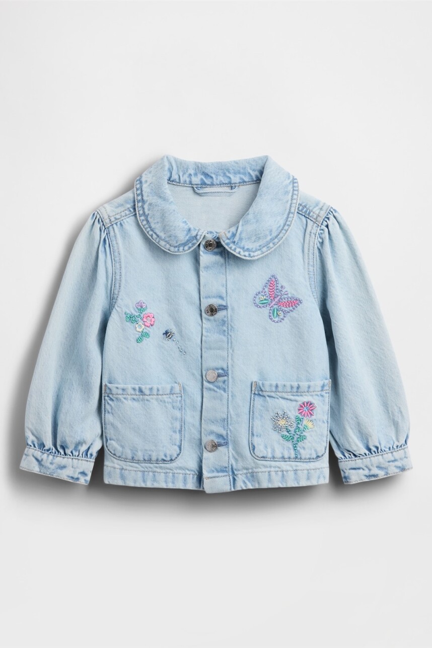 Campera De Jean Bordada Toddler Niña Light Wash