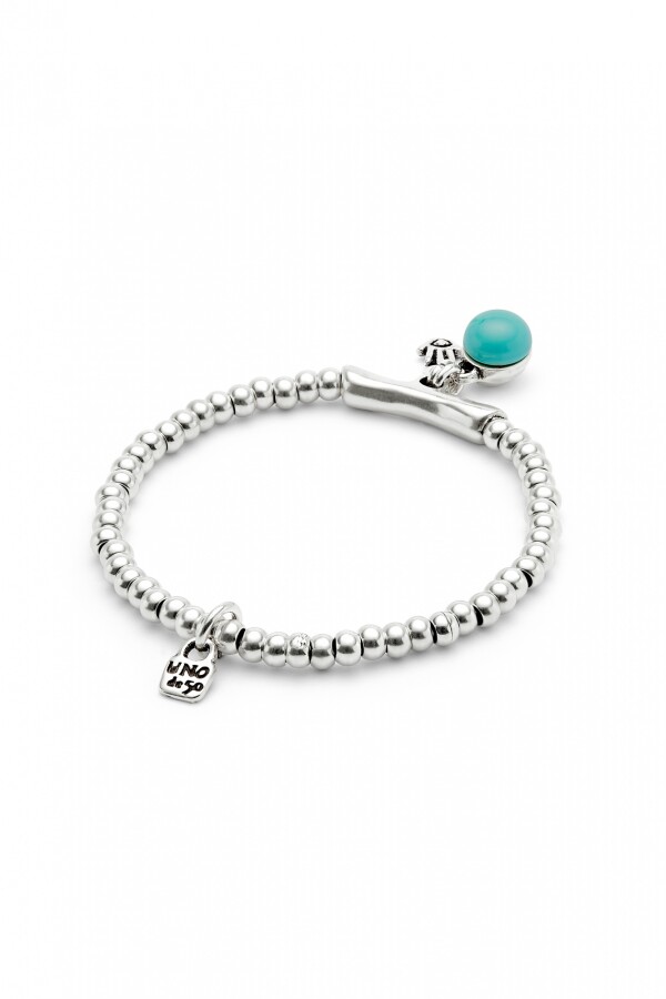 PULSERA EN ALEACIÓN DE METALES BAÑADAS EN PLATA DE LEY Y CRISTAL DE MURANO TURQUESA Pulsera