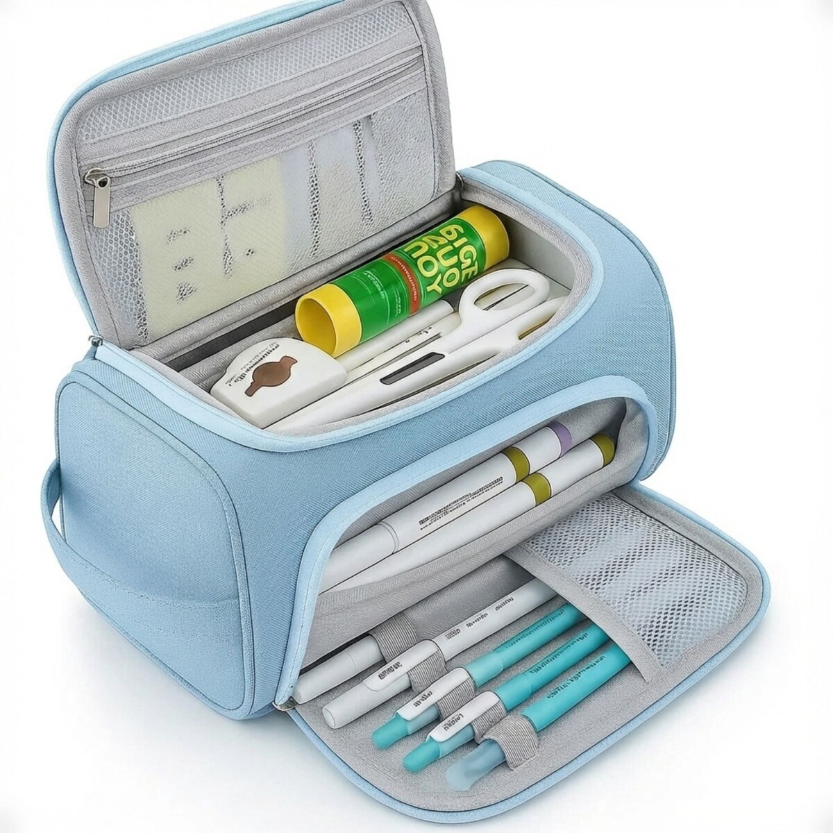 Bolso Cartuchera Gran Capacidad Para Lápices Y Marcadores - Celeste 
