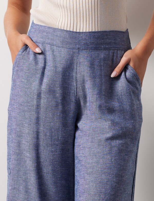 Pantalon Lino Crop AZUL