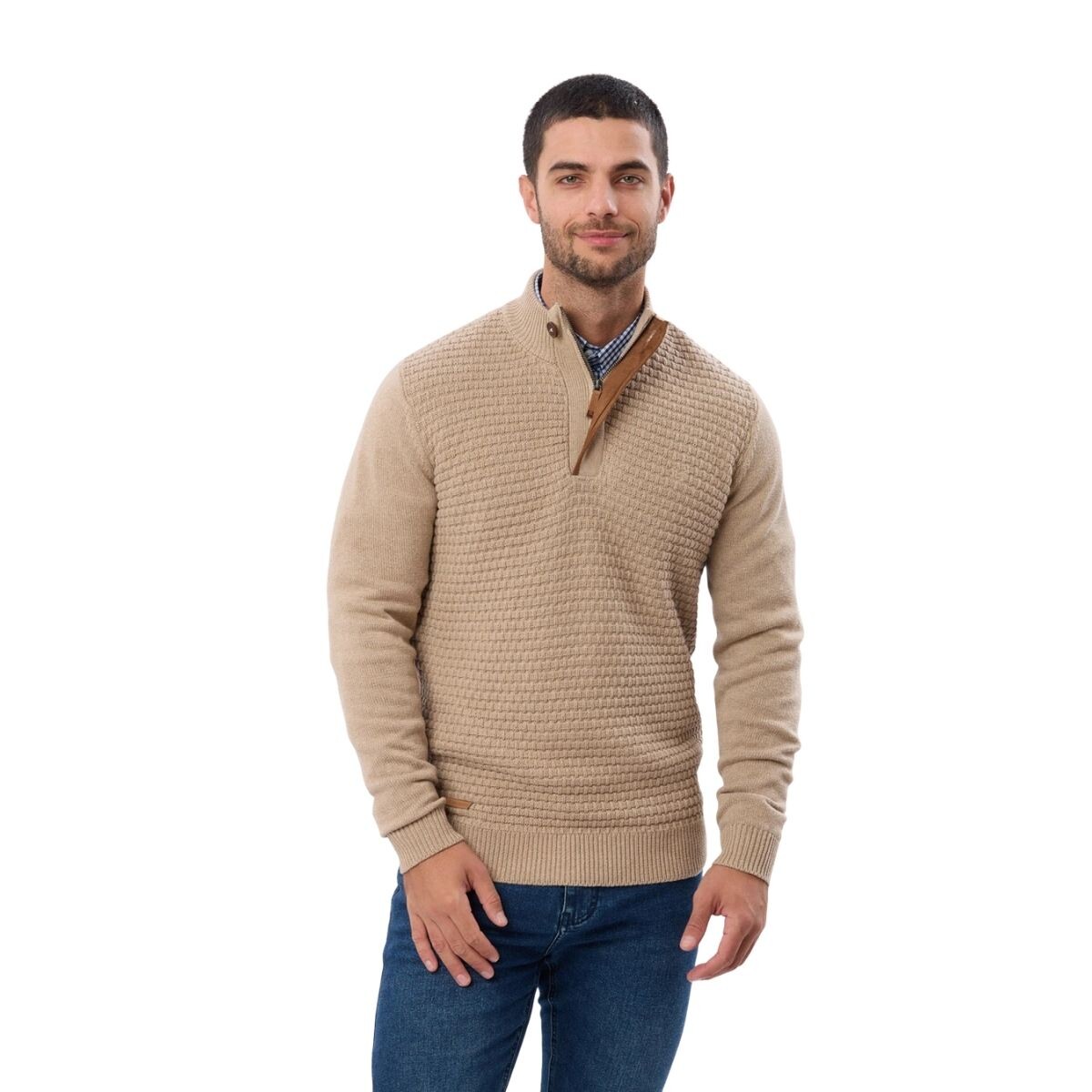 BUZO TEJIDO 1/2 CIERRE S-XXL - BEIGE 
