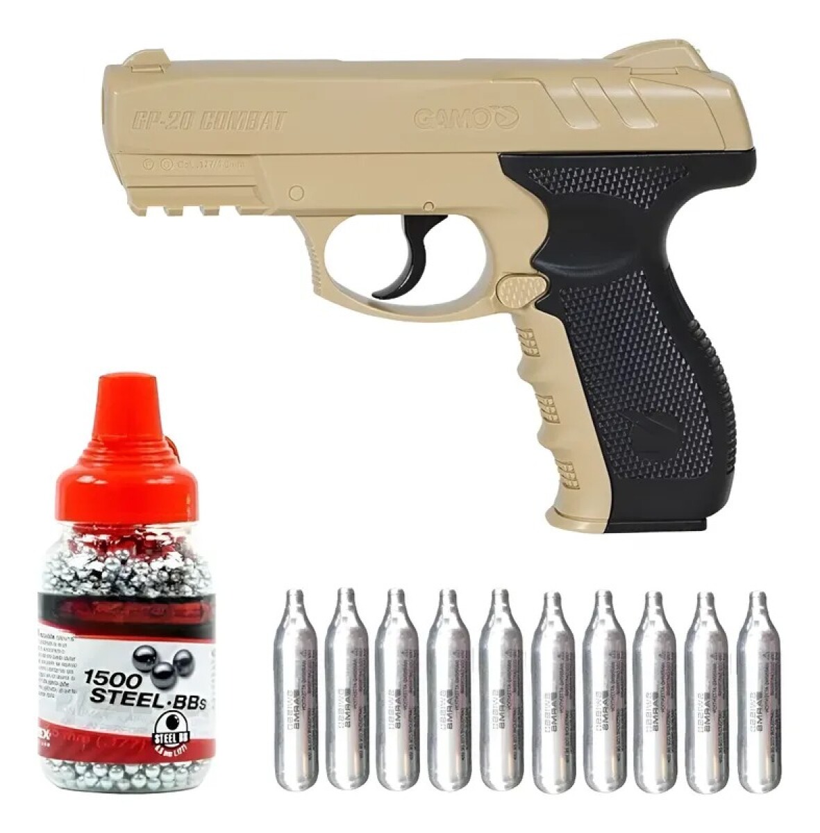 Pistola Gamo GP-20 Combat Cal. 4,5 mm + 10 Garrafas CO₂ + 1000 Balines 