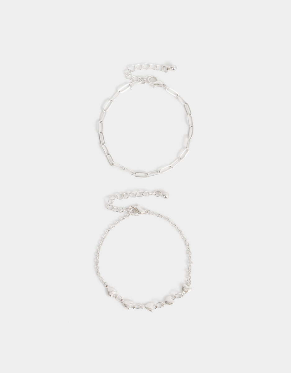 Set De Pulseras Flexibles Bañadas En Plata 