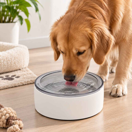 Plato Bebedero Anti Salpique Mascotas 3L Filtro Carbón Blanco