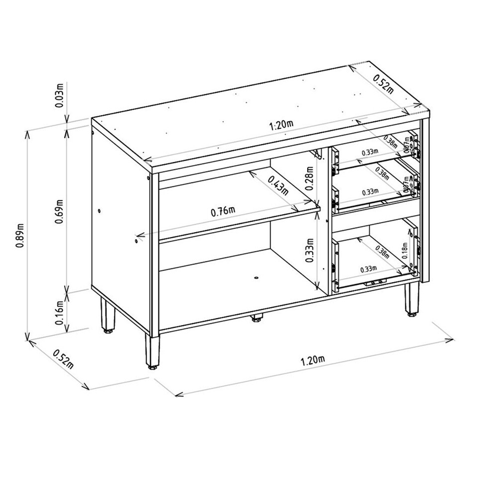 MODULO BAJO MESADA DOS PUERTAS TRES CAJONES SIN TAPA MODELO ALLURE Modulo Bajo Mesada Dos Puertas Tres Cajones Sin Tapa Modelo Allure