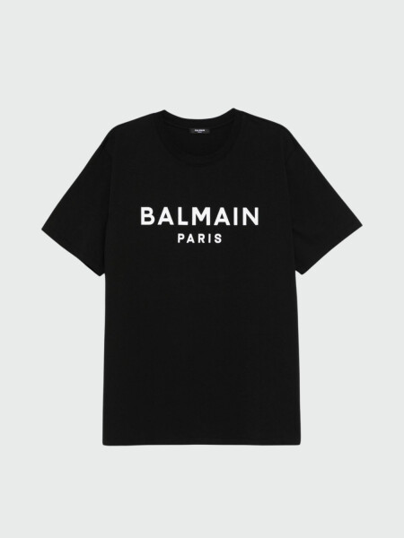 Balmain - Remera de jersey de algodón orgánico estampada Negro