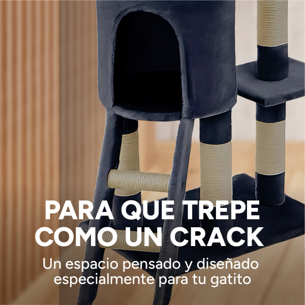 Rascador Torre 5 Niveles En Felpa Y Sisal Para Gato Juego Variante Gris Oscuro Pompom
