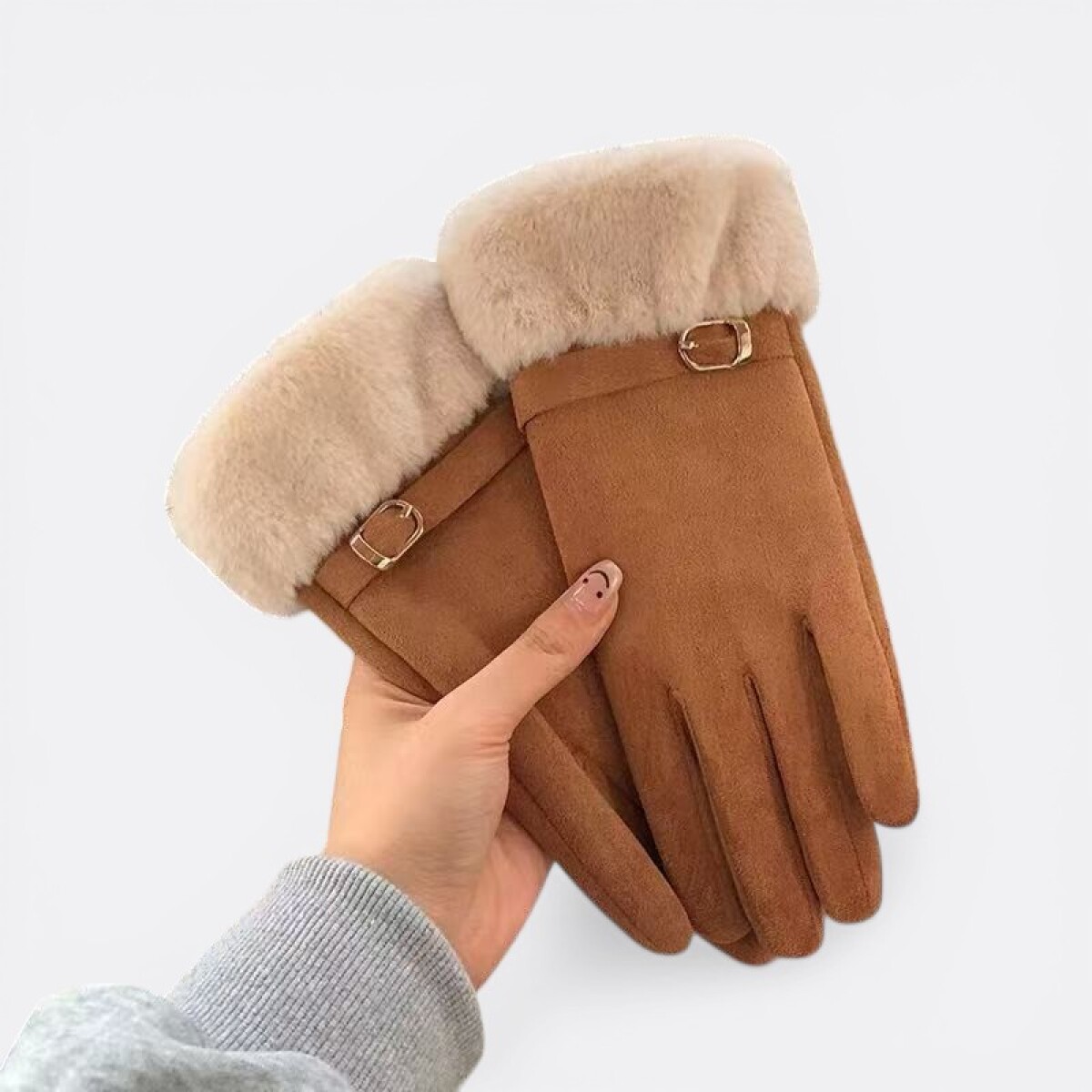 Guantes Dama Con Detalle De Piel Y Pulsera - Marrón 