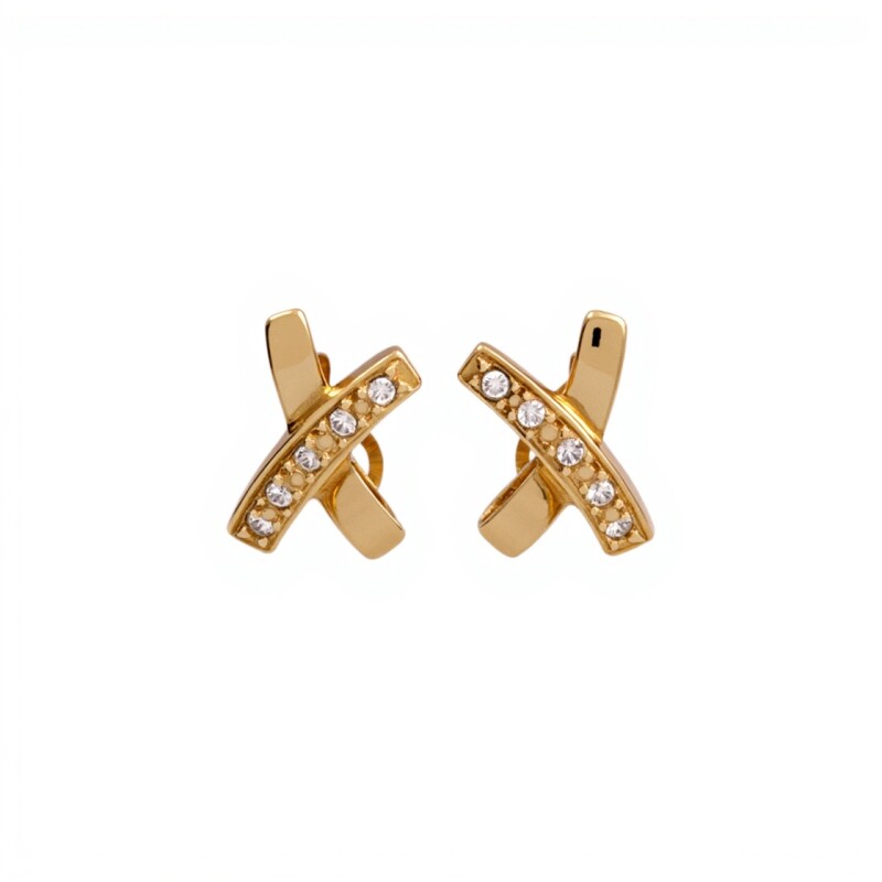 Caravanas cruzadas oro- Oro bajo - Zirconia - CA8104 conpiedra