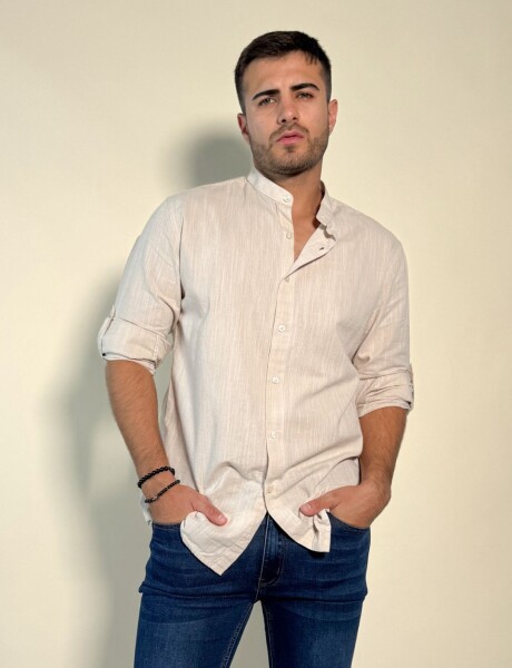Camisa Hercules con cuello mao de lino y algodón Beige