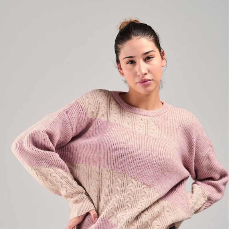Buzo tejido Slowly Beige/rosa