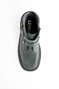 Bota Cuero Hebillas Negro