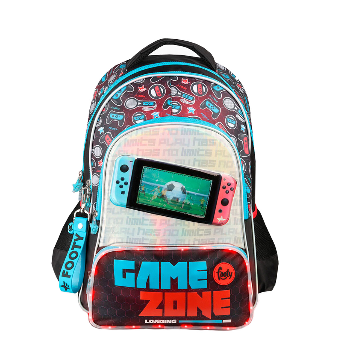 Mochila Footy Game Zone - Negro - Celeste - Rojo 