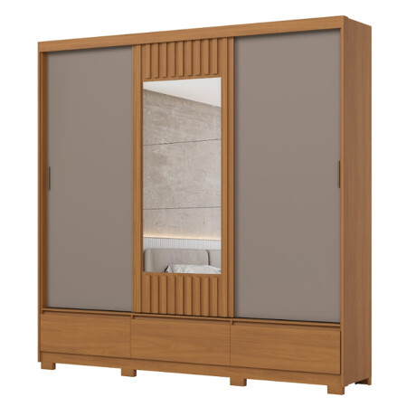 ROPERO DELVIN 3 PUERTAS 3 CAJONES CON ESPEJO GUARDARROPA CLOSET ARMARIO CANELA