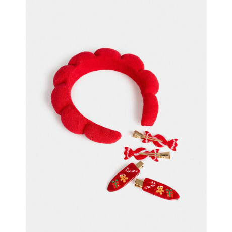 Set De Vincha Y Piquitos Navidad Rojo Oscuro