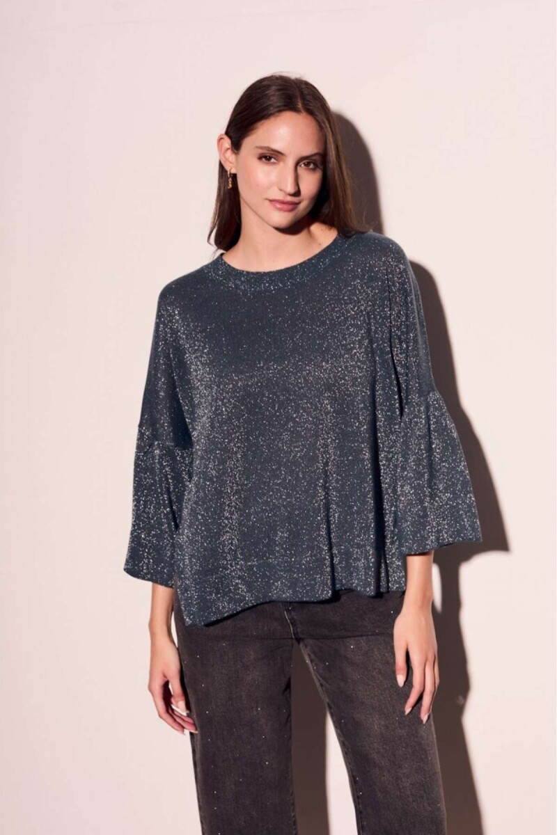 Sweater Manga Volados Lurex - Petroleo 