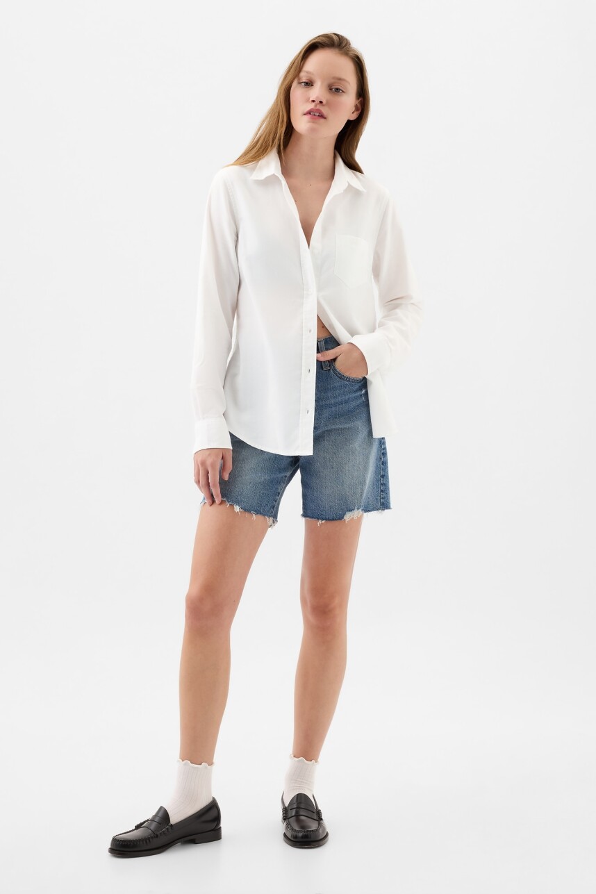 Camisa Con Bolsillo Logo Gap Mujer Optic White V6