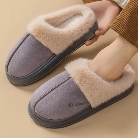 Pantufla Gamuza con Corderito Super Abrigada Antideslizante Gris