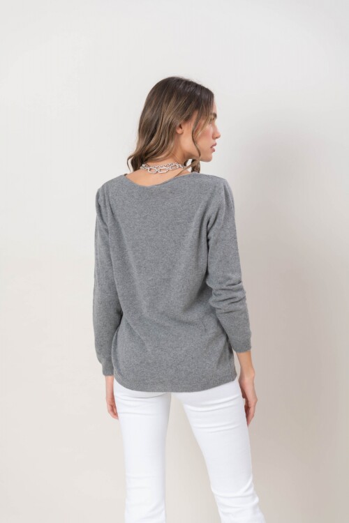 Sweater escote V cashmere Gris