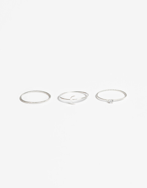 Sets Anillos Strass Set Anillos Plata 925 Y Cubic - Plateado
