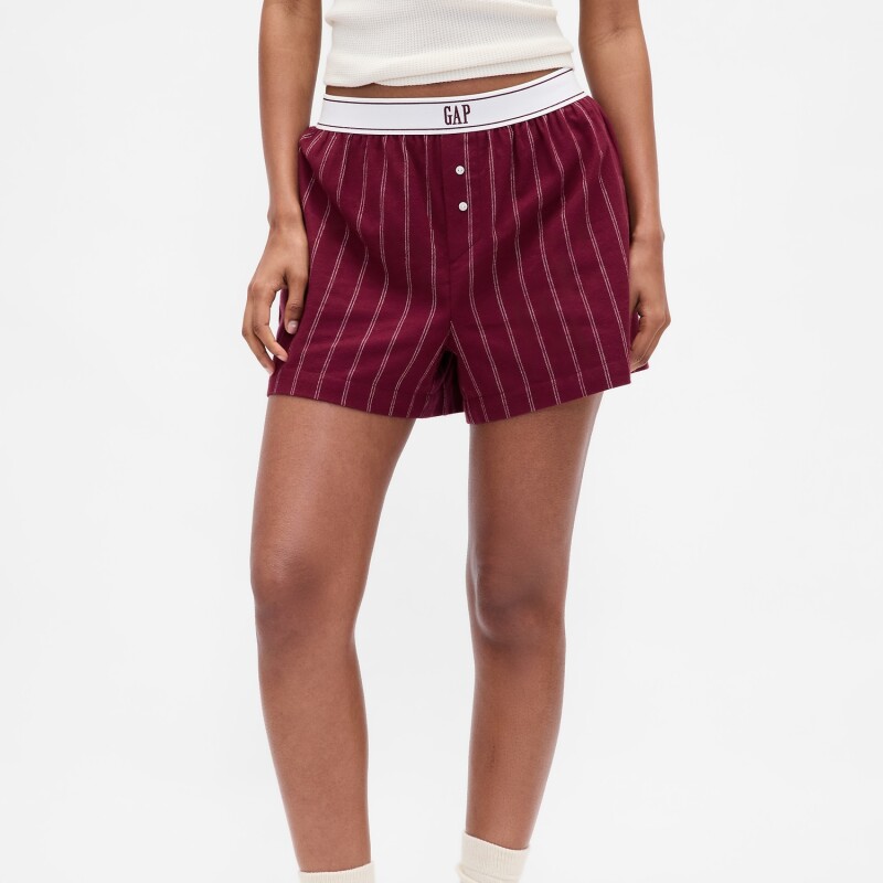 FLANNEL BOXER SHORT BURGUNDY STRIPE